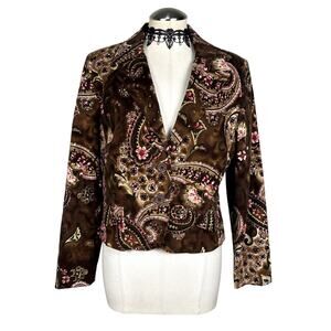 Y2K Rhinestone Bedazzled Paisley Coquette Whimsigoth Office Boho Blazer Jacket